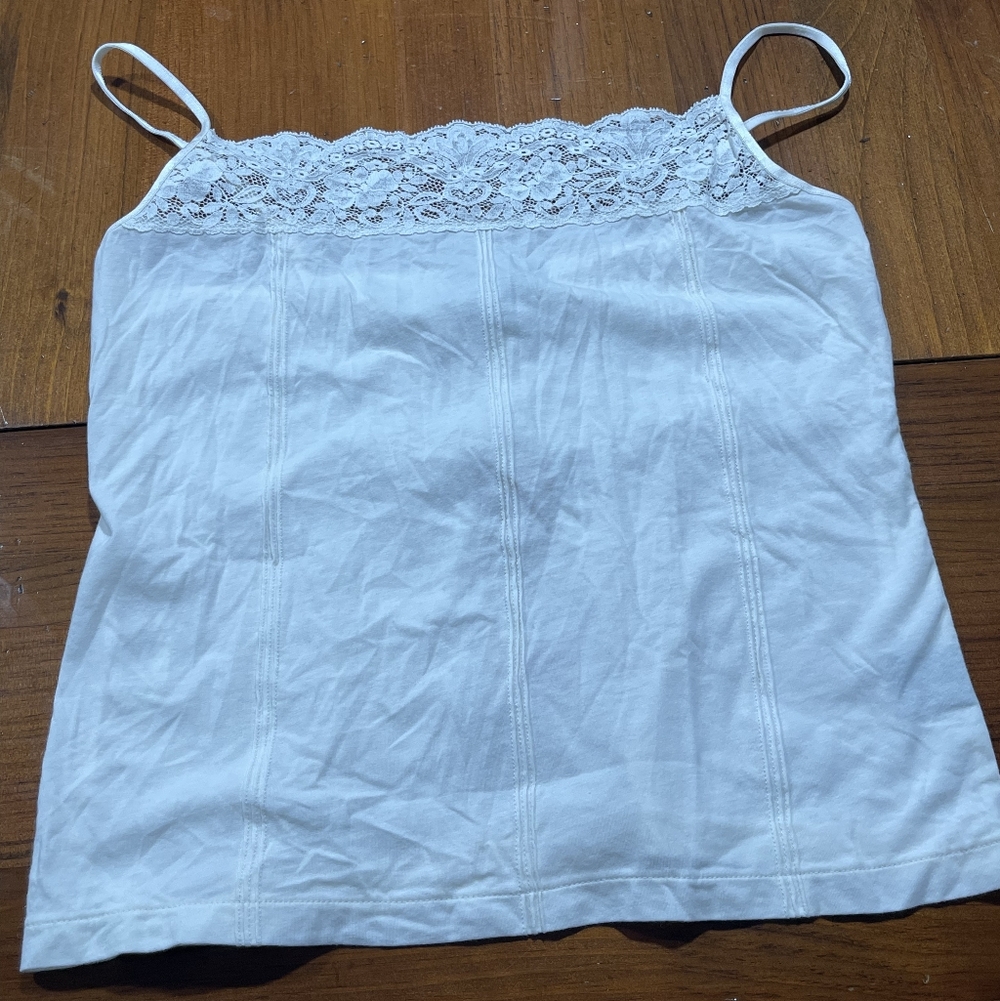 NWT Lauren Jeans Company Ralph Lauren Vintage Y2K Cream Lace Trim Tank Top SZ M